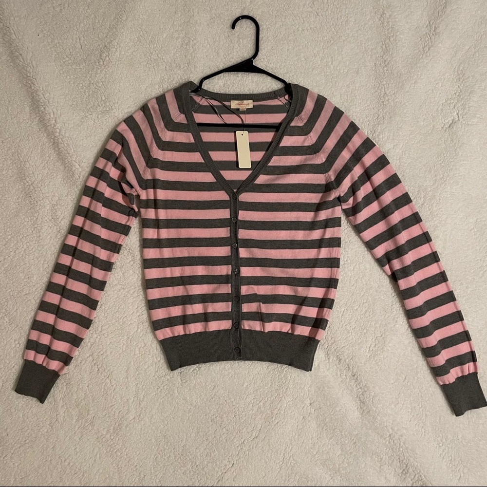 Pink and Gray Striped Cardigan
